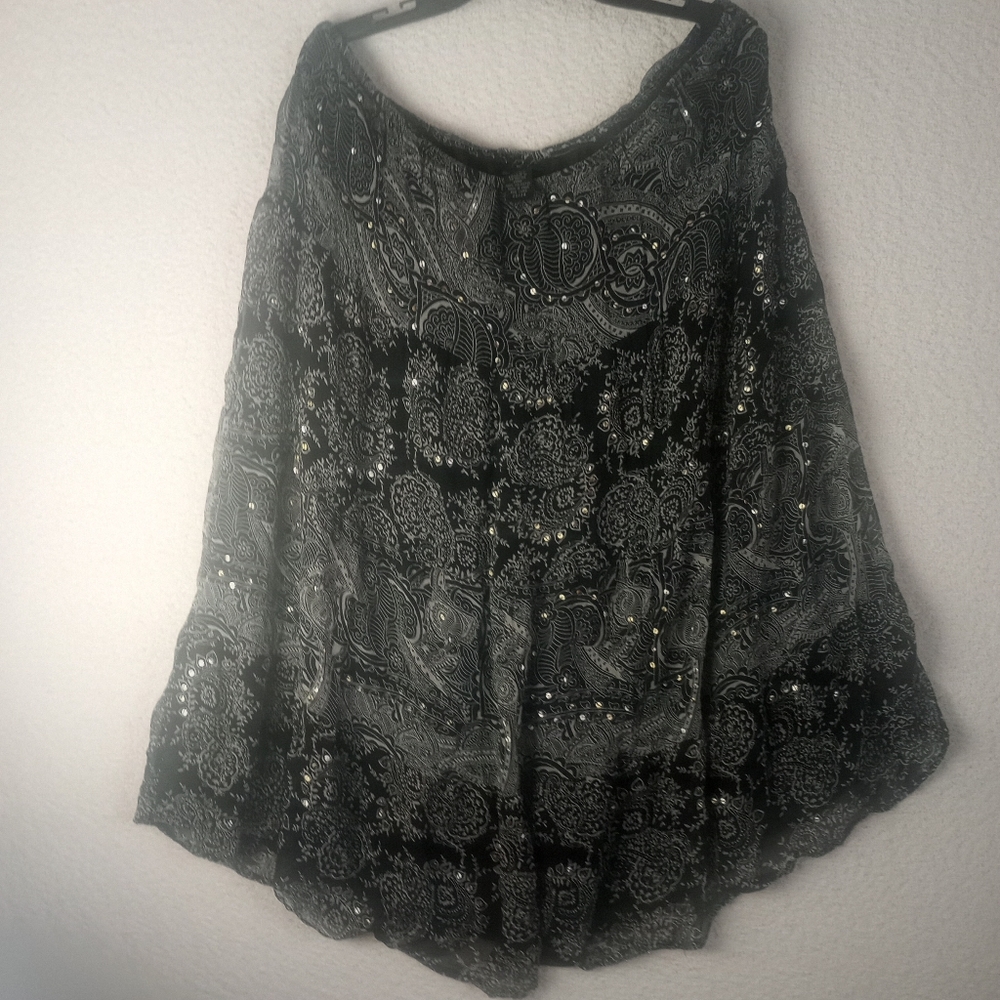 Avenue Silk Skirt Black With Tan Paisley Print Plus Size 22/24